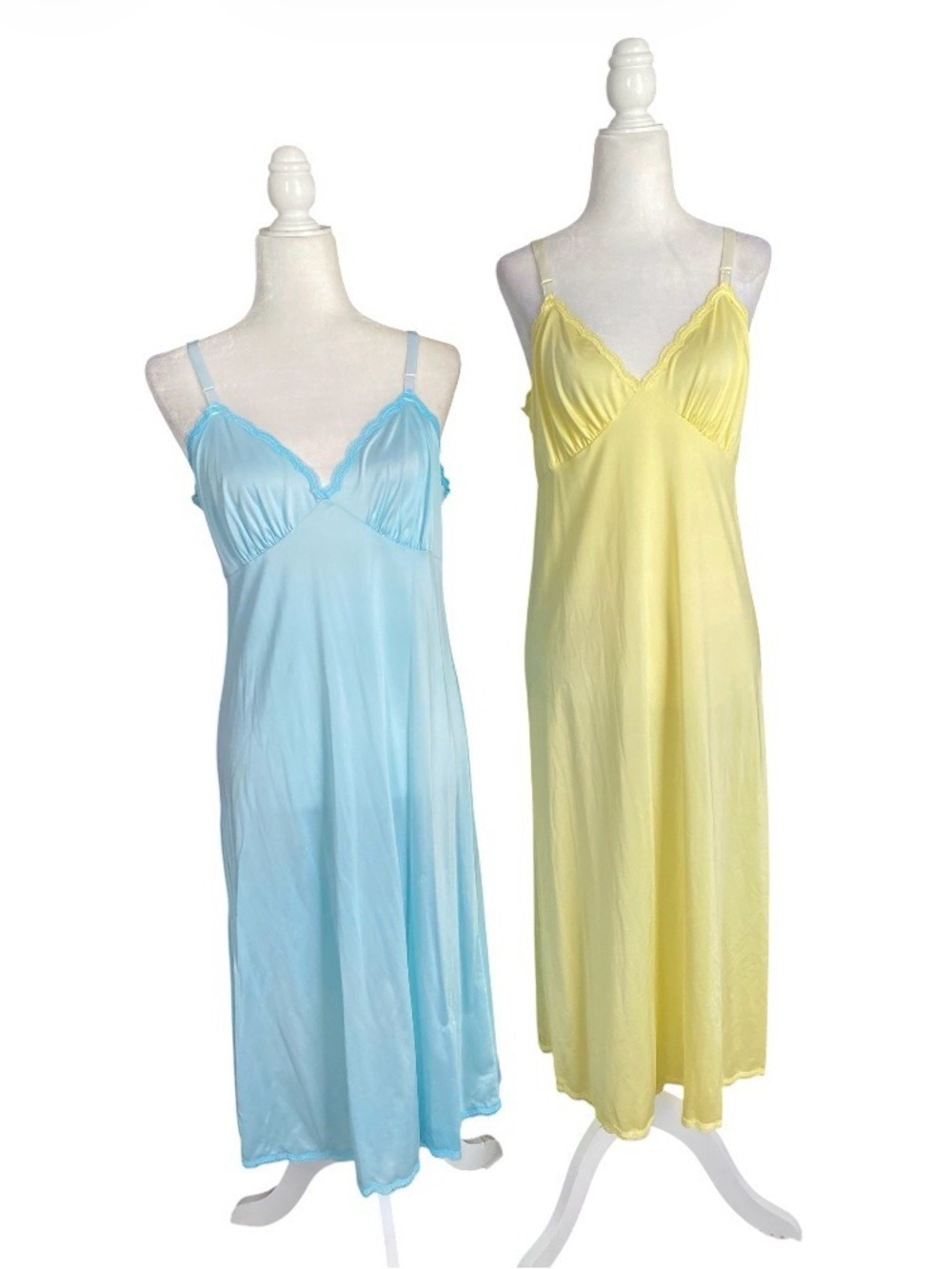 Shadowline 2 piece Blue and Pale Yellow Satin Slip Dress’s